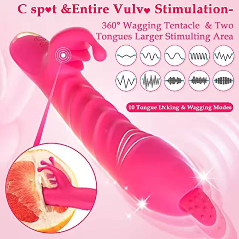Rabbit Vibrator for Women Vagina G Spot Nipple Clitoris Stimulator Thrusting Telescopic Rotating Dildo for Adult Sexy Toys