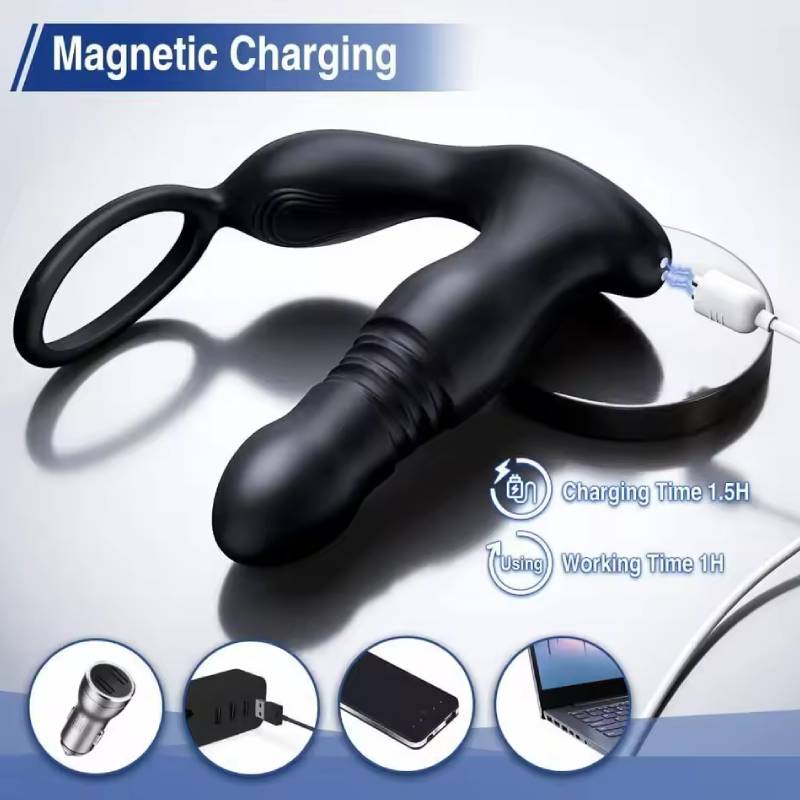 Silicone Anal Vibrator Thrusting Prostate Stimulator Massager Delay Ejaculation Lock Ring Anal Butt Plug Sex Toys for Men